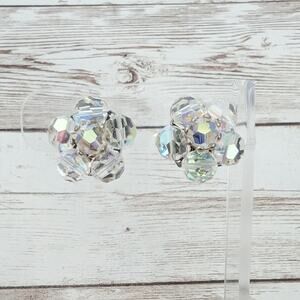 Vintage Clip On Earrings Cluster Style 0.75" Iridescent Beads